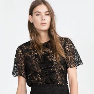 Zara Corchet Lace Black Blouse XS